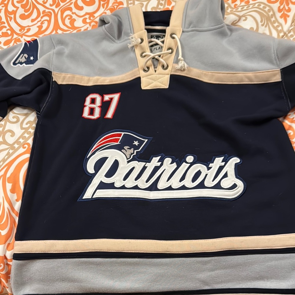 Patriots Men’s Hockey style Hoodie - Navy and Gray